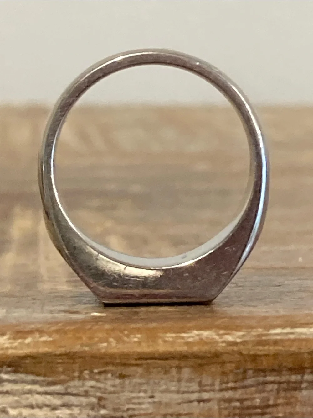 Mens Steel & 14K Gold Diagonal Stripe Signet Style Ring Size 10.25 China
